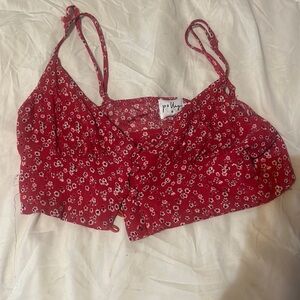 Polly pink flower cropped tank top